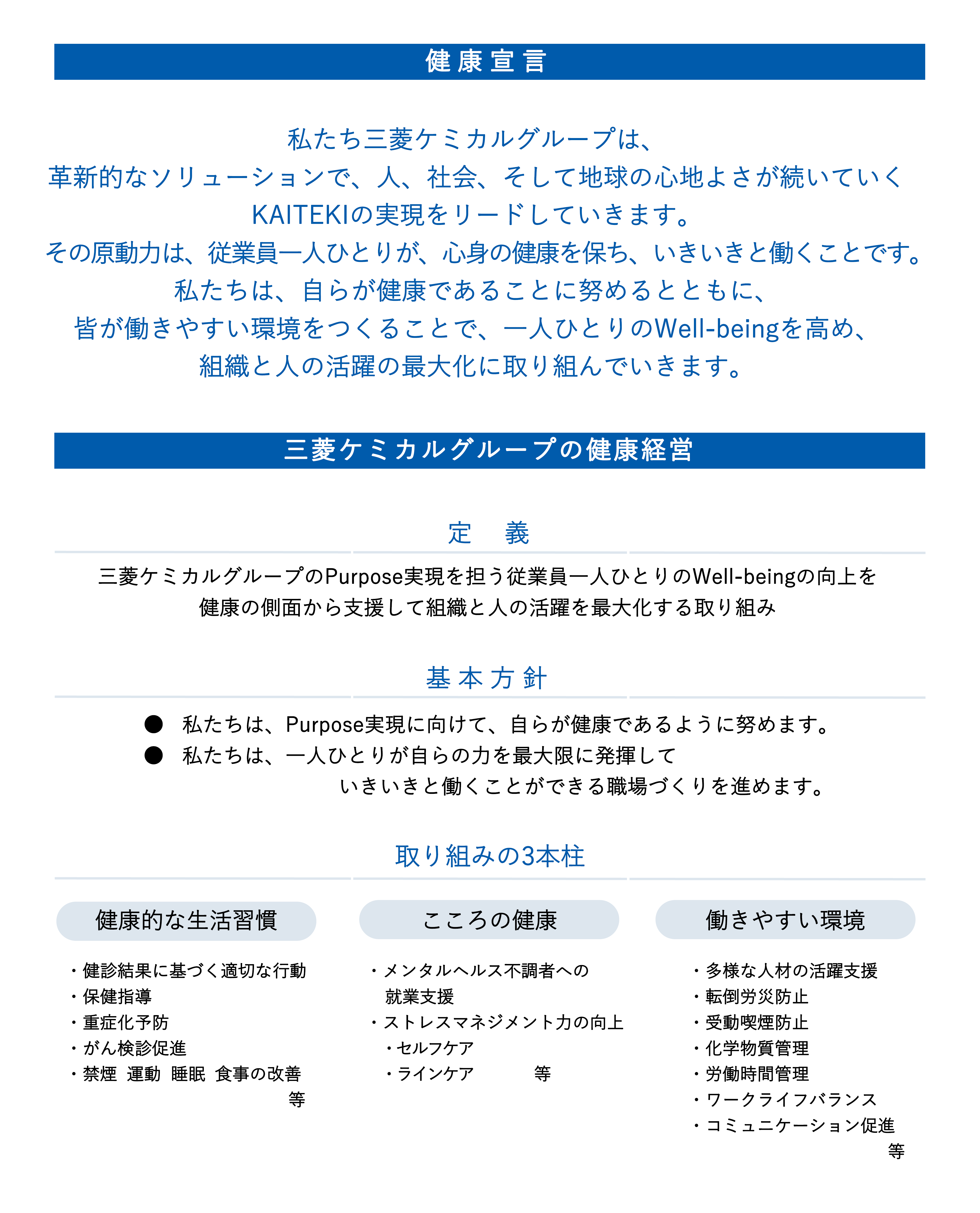 健康宣言、三菱ケミカルグループの健康経営